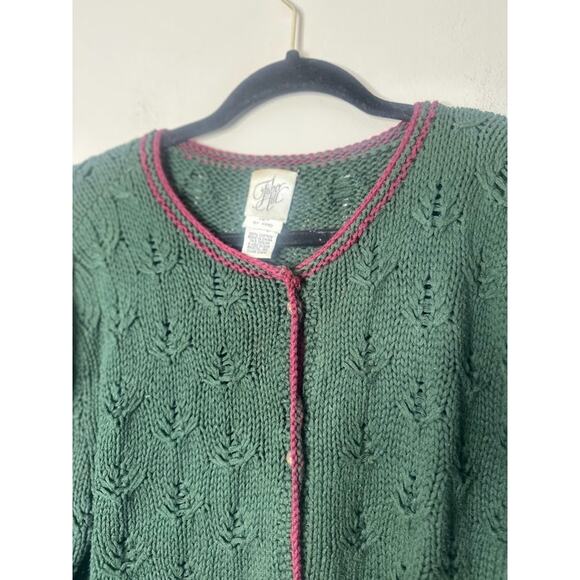 Vintage Fisher Hill Hand Knit Green Button Cardigan Sweater Size Large Cottage - Picture 3 of 10